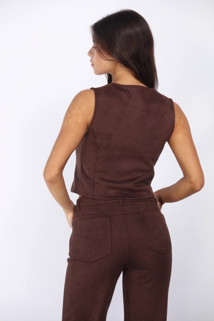 FAUX SUEDE STRAIGHT LEG 5 POCKETS PANTS