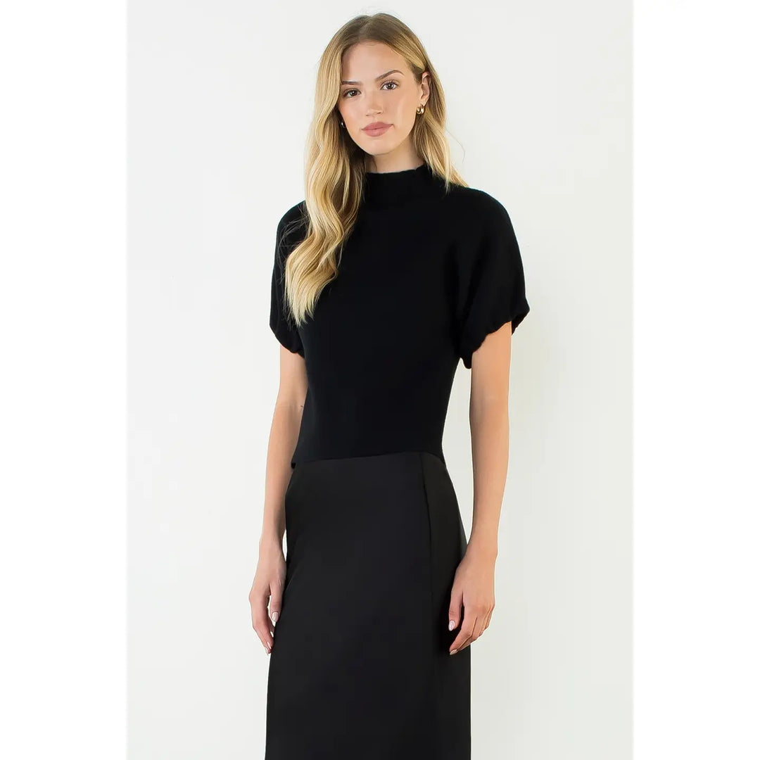 MOCK NECKLINE SUEDE TOP