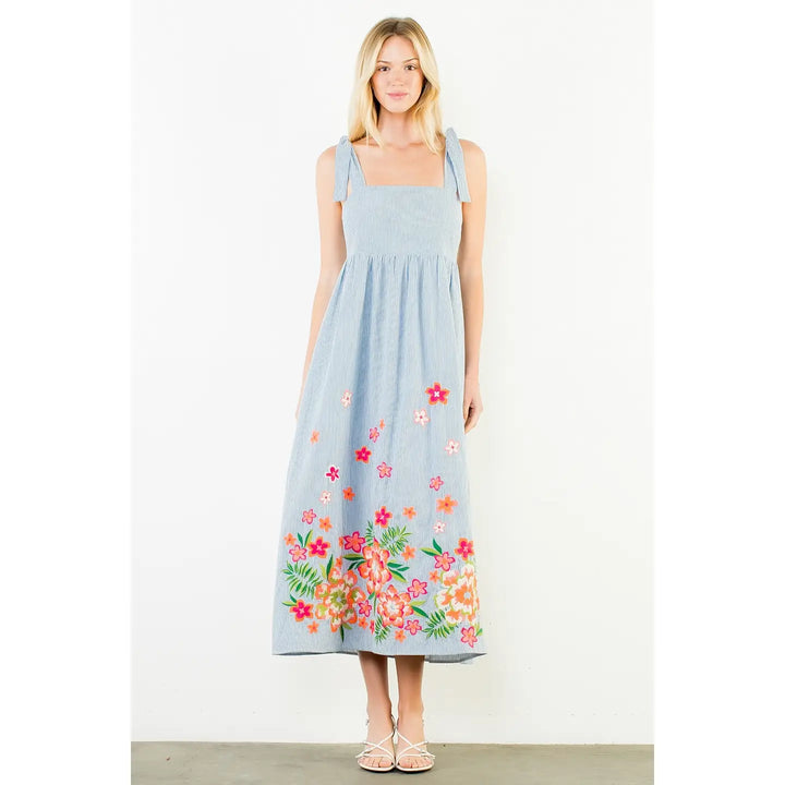 EMBROIDERED SELF TIE DRESS