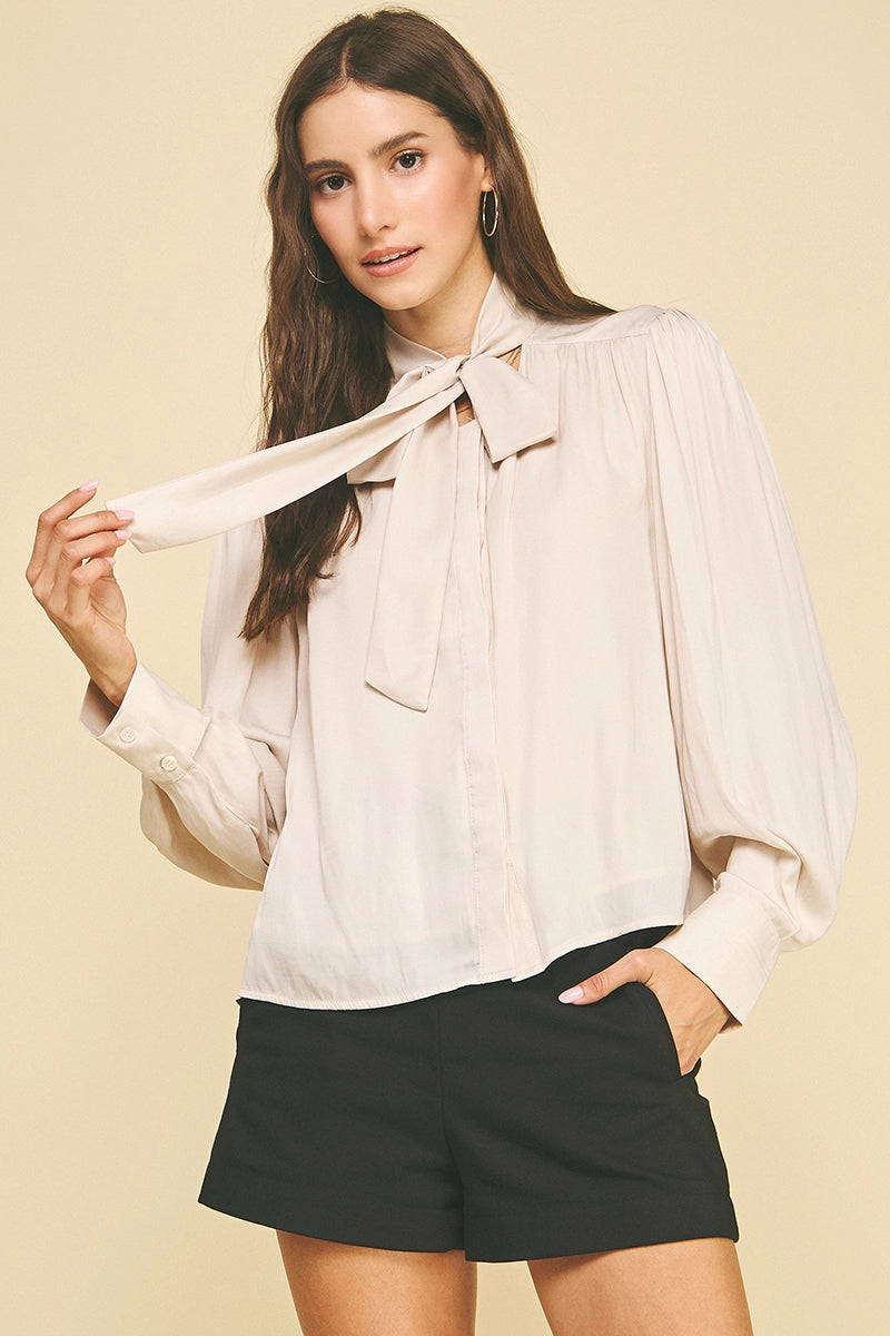 BUTTON DOWN SHIRT WITH TIE NECK