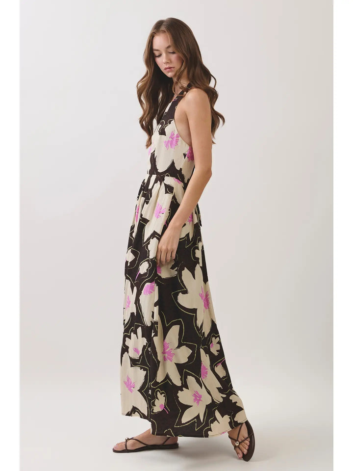 FLORAL PRINT HALTER MAXI DRESS