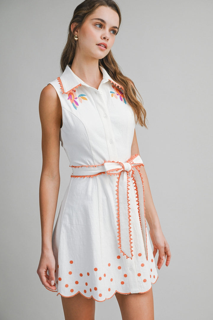 EMBROIDERED COLLARED MINI DRESS