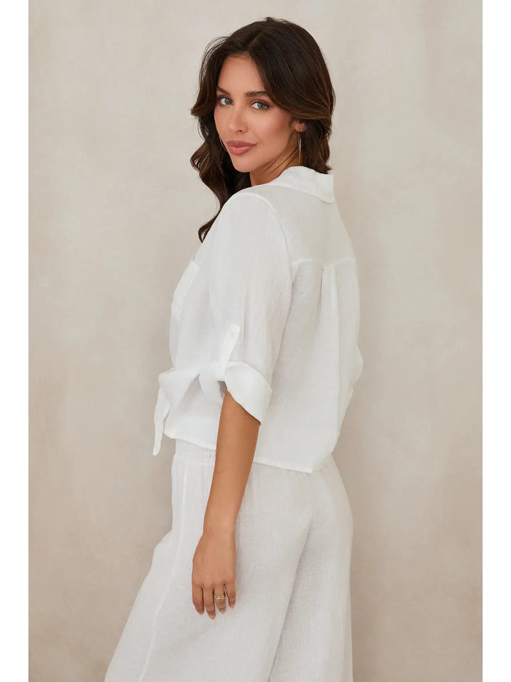 LINEN FRONT TIE BUTTON SHIRT