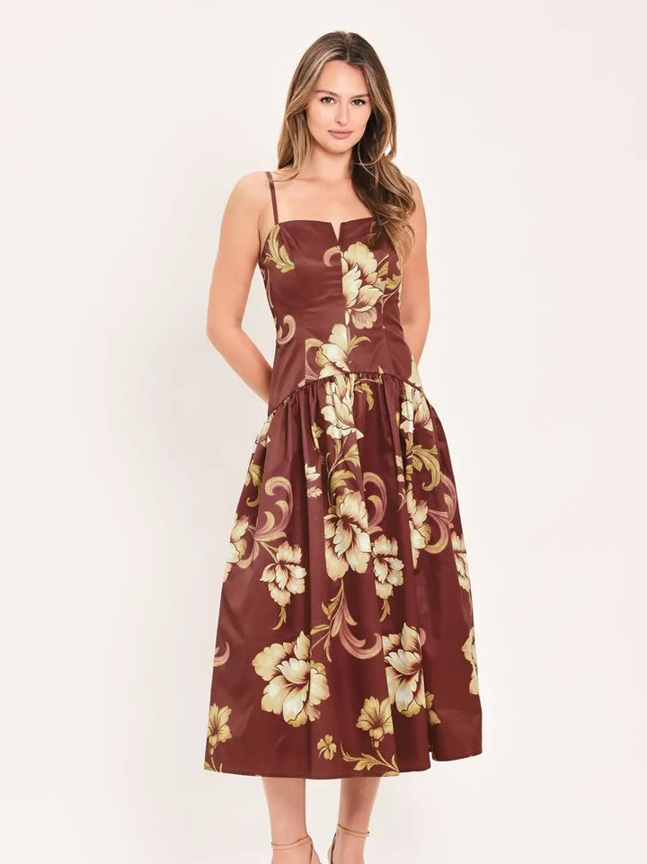 PRINTED WOVEN MIDI DRESS