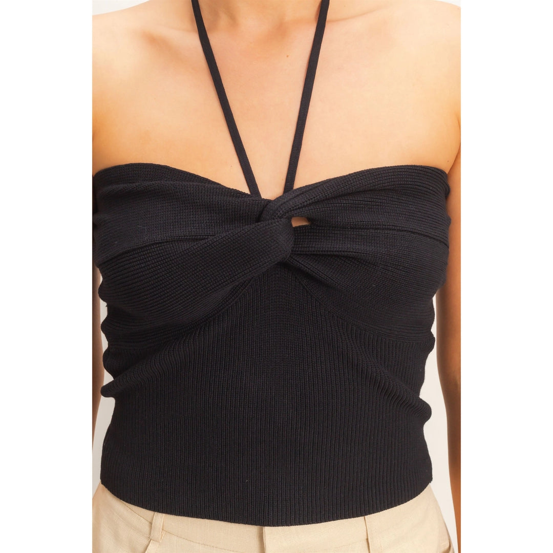 RIBBED HALTER TOP WITH TWIST