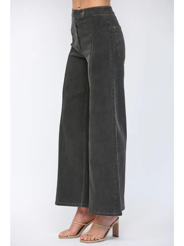 CONTRAST HIGH-WAISTED FLARE PANTS