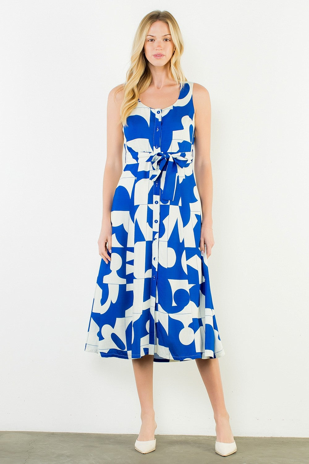 GEOMETRIC DRESS WITH TIE WAIST