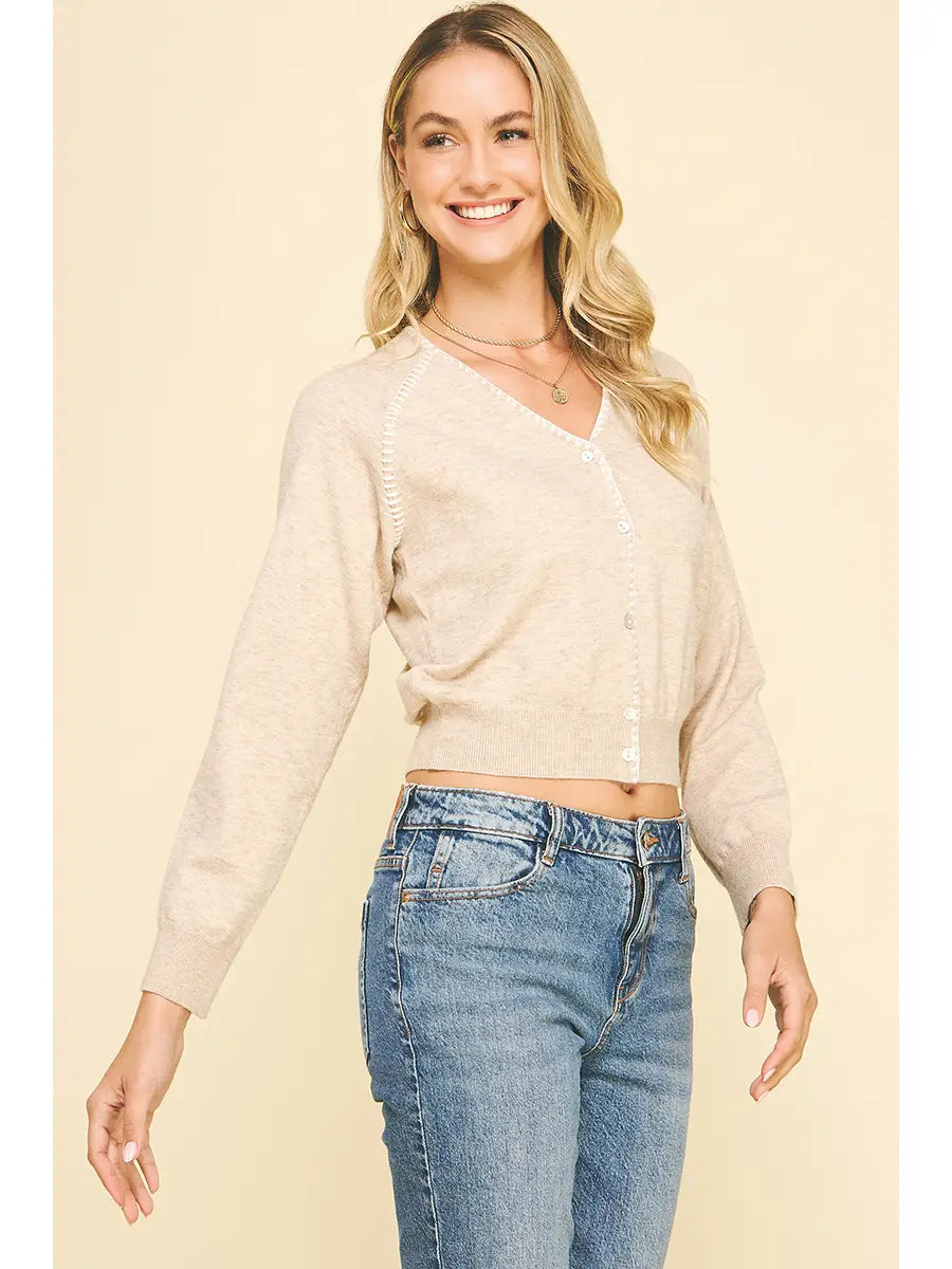 STITCH DETAILED BUTTON DOWN CARDIGAN