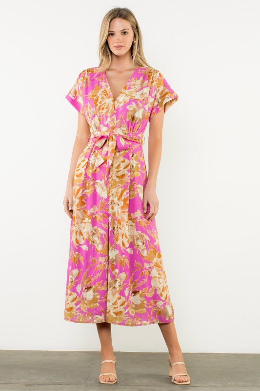 SHORT SLEEVE FLOWER PRINT DRESS