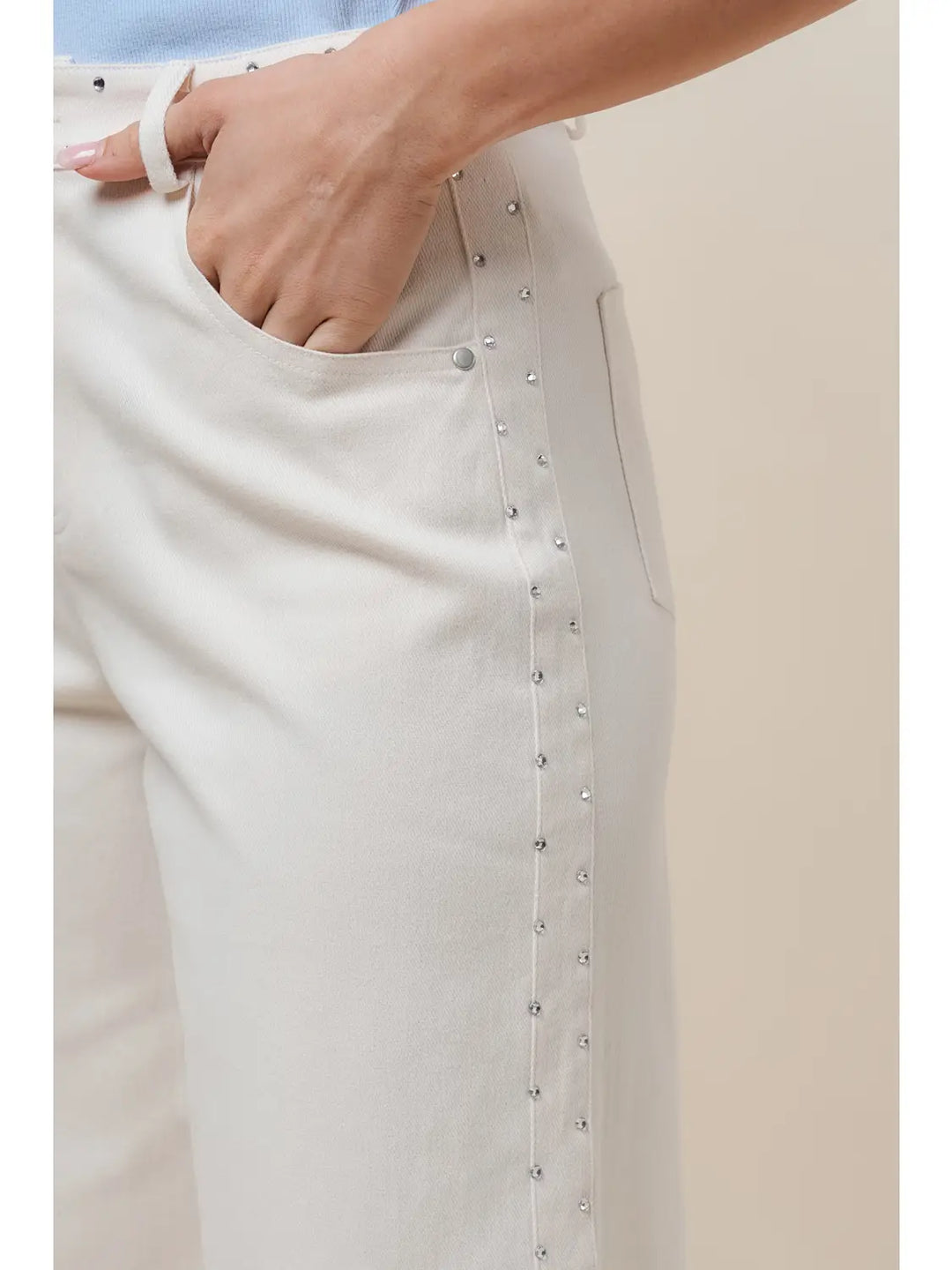SIDE RHINESTONE DETAILED STRETCH PANTS