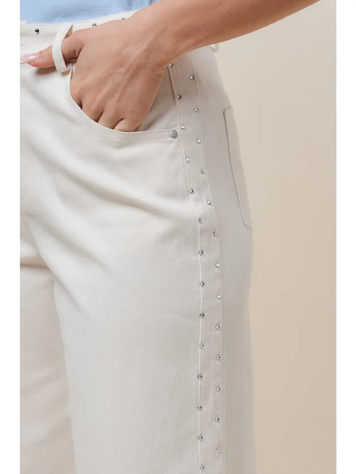 SIDE RHINESTONE DETAILED STRETCH PANTS