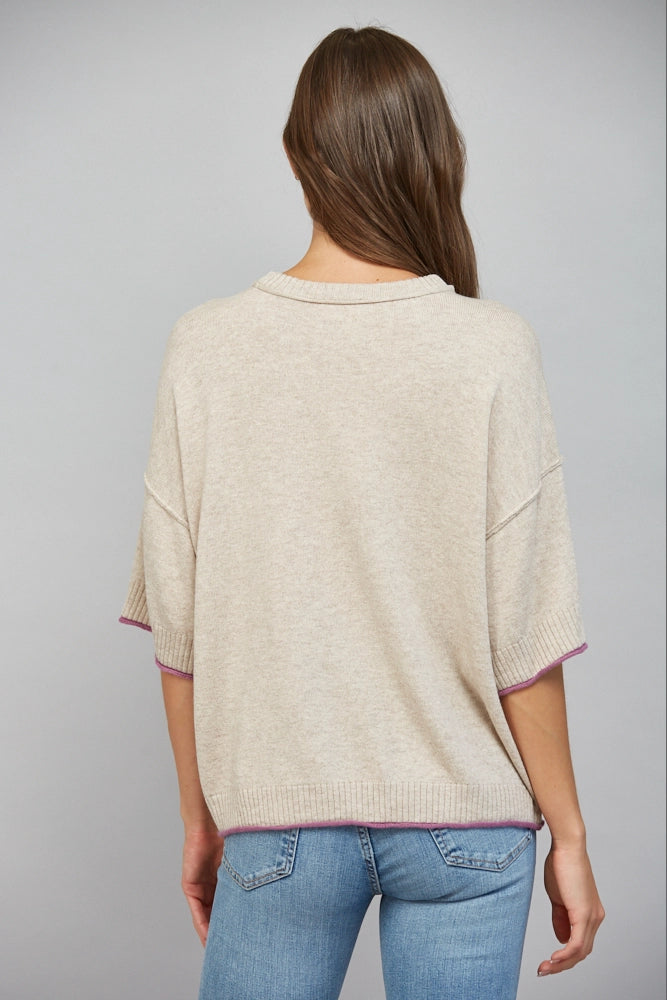 SHORT SLEEVE CASHMERE BLEND SWEATER