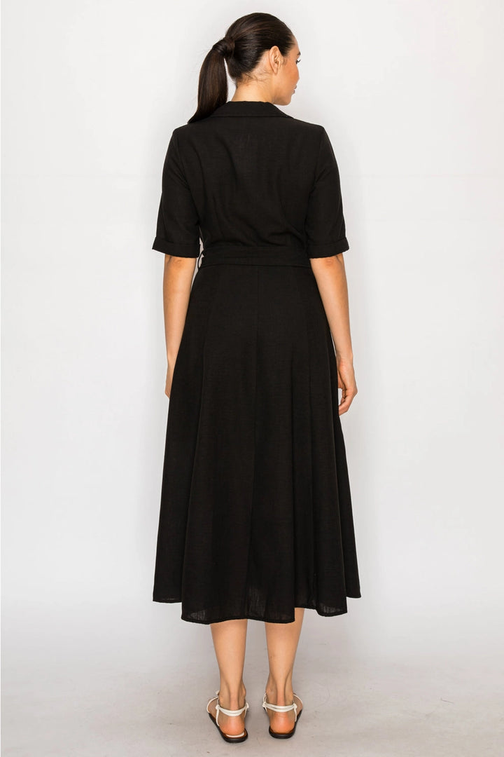 BLACK LINEN SHIRT DRESS