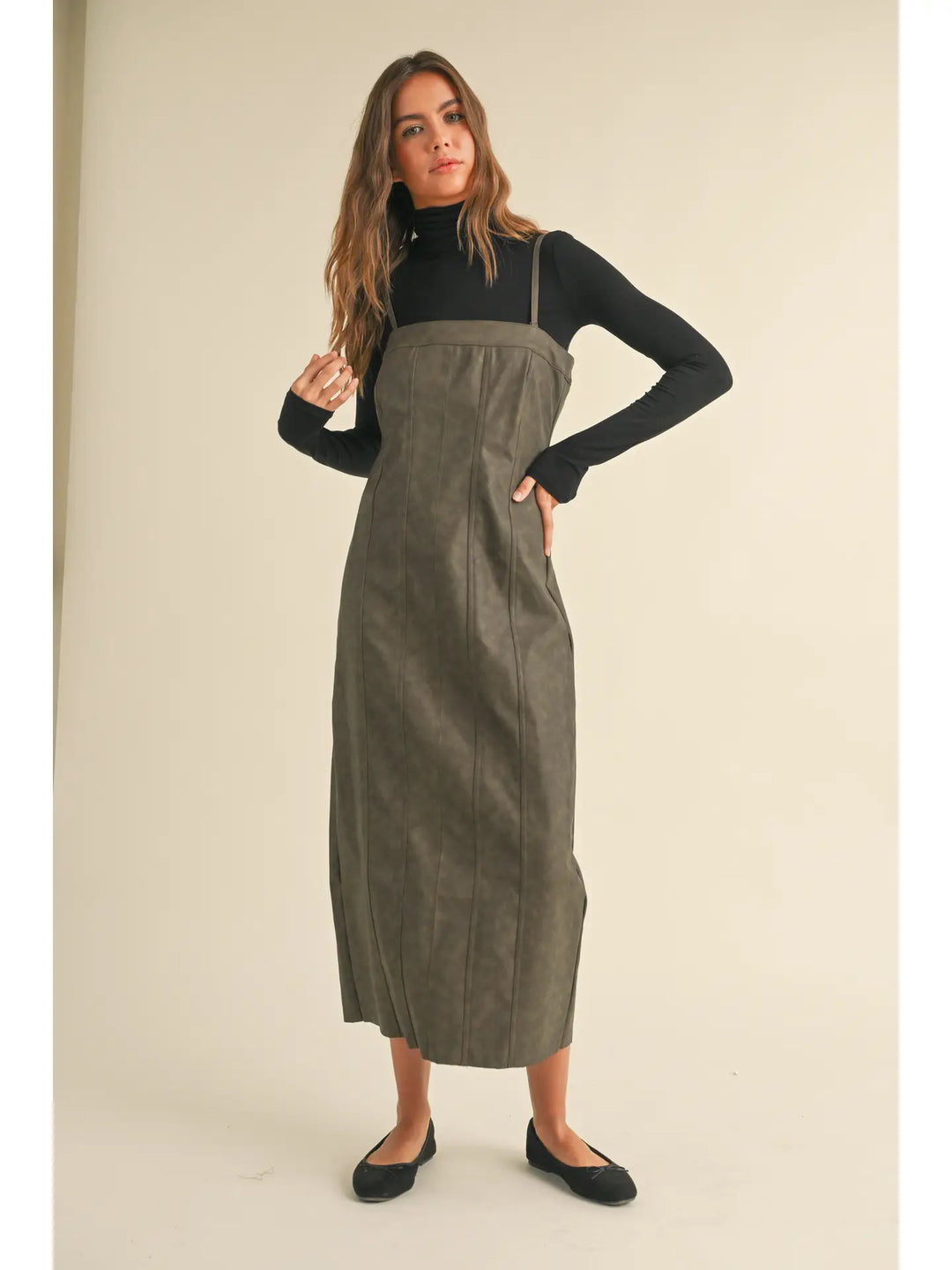 MINERAL WASH EFFECT PU DRESS