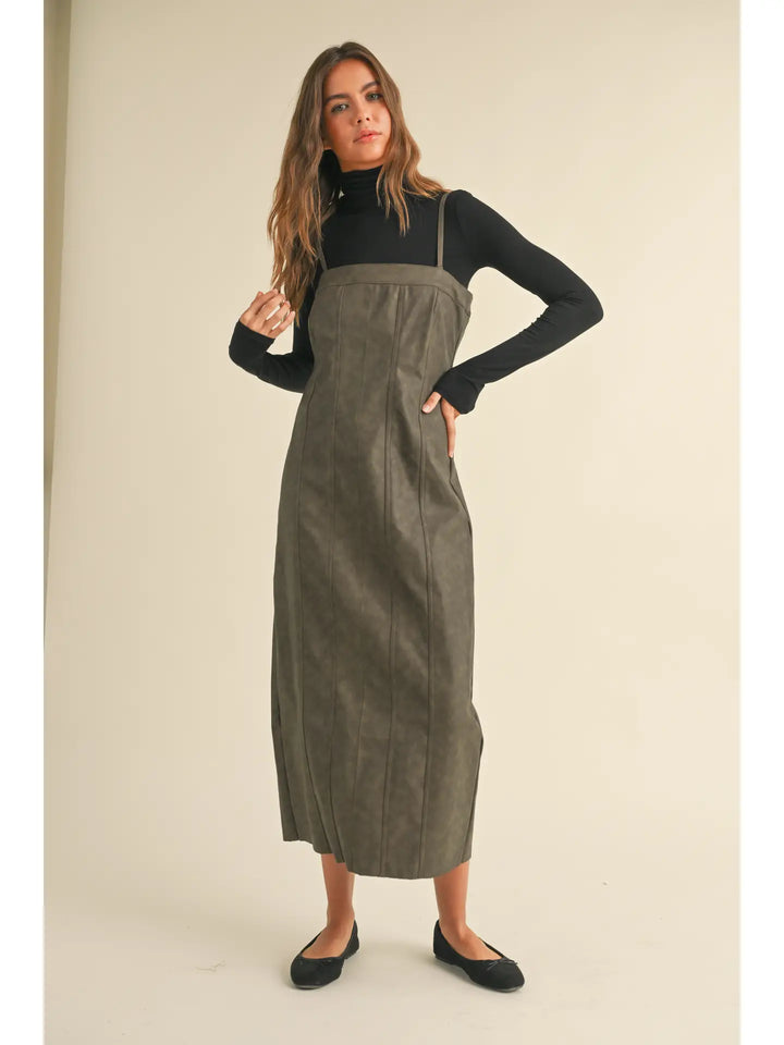 MINERAL WASH EFFECT PU DRESS