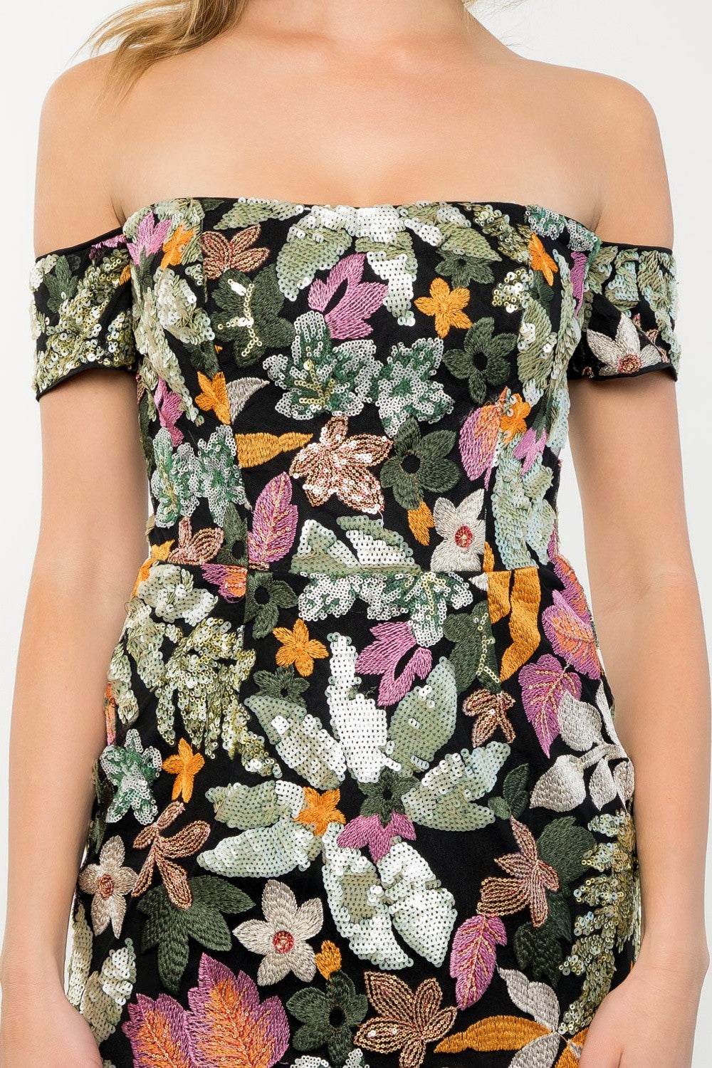 EMBROIDERED FLORAL SEQUIN DRESS