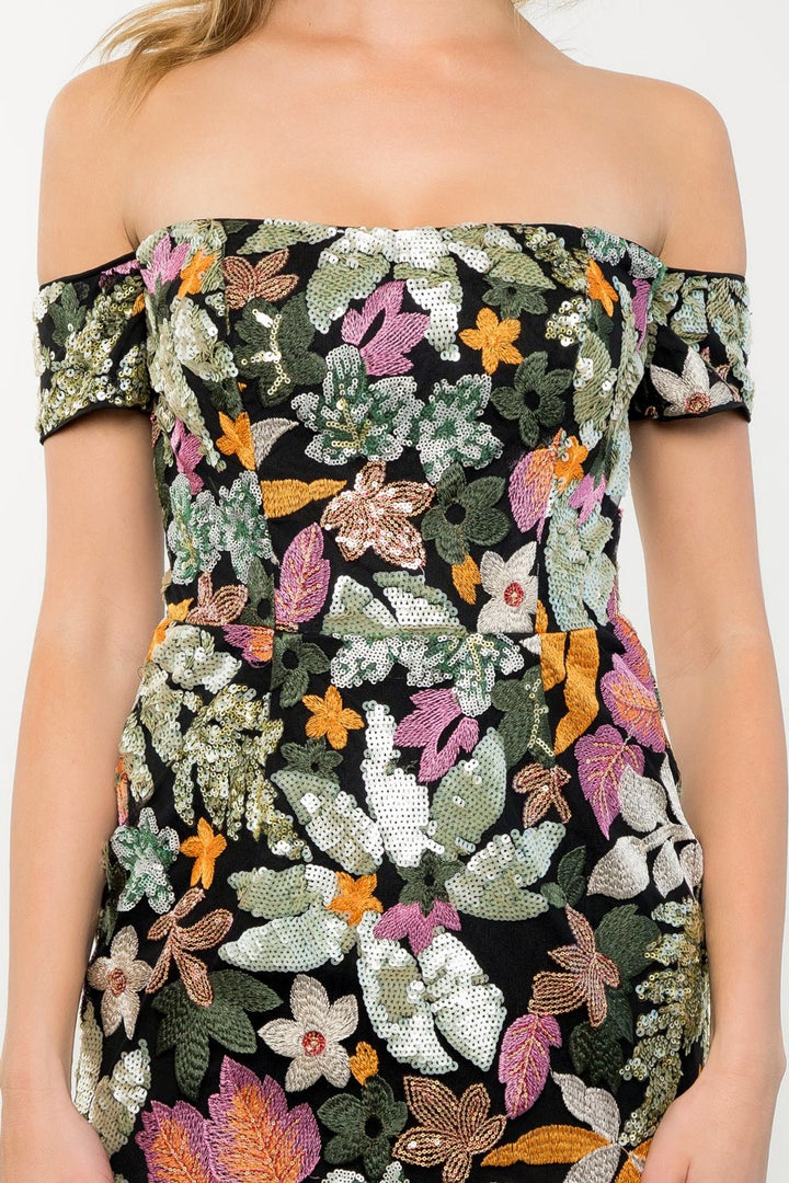 EMBROIDERED FLORAL SEQUIN DRESS