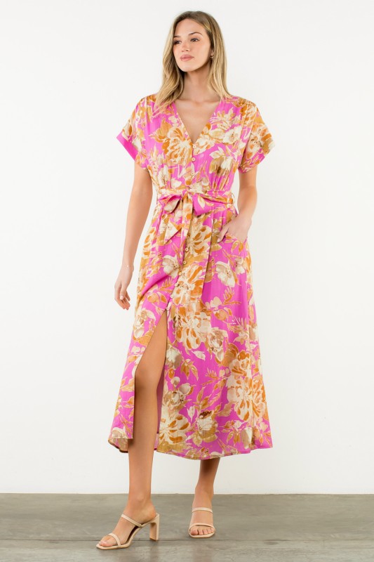 SHORT SLEEVE FLOWER PRINT DRESS