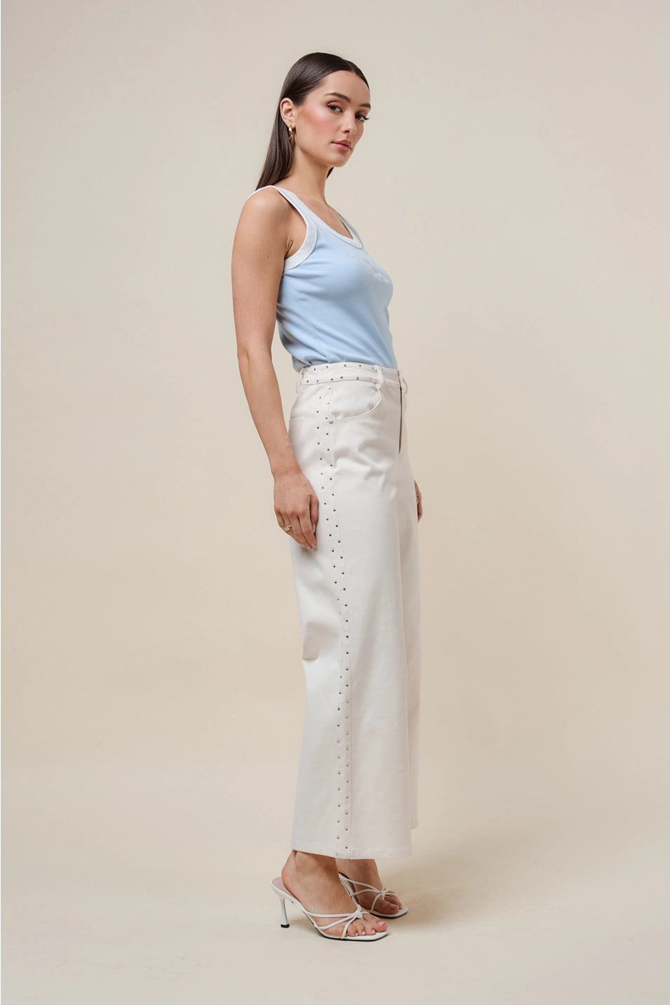 SIDE RHINESTONE DETAILED STRETCH PANTS