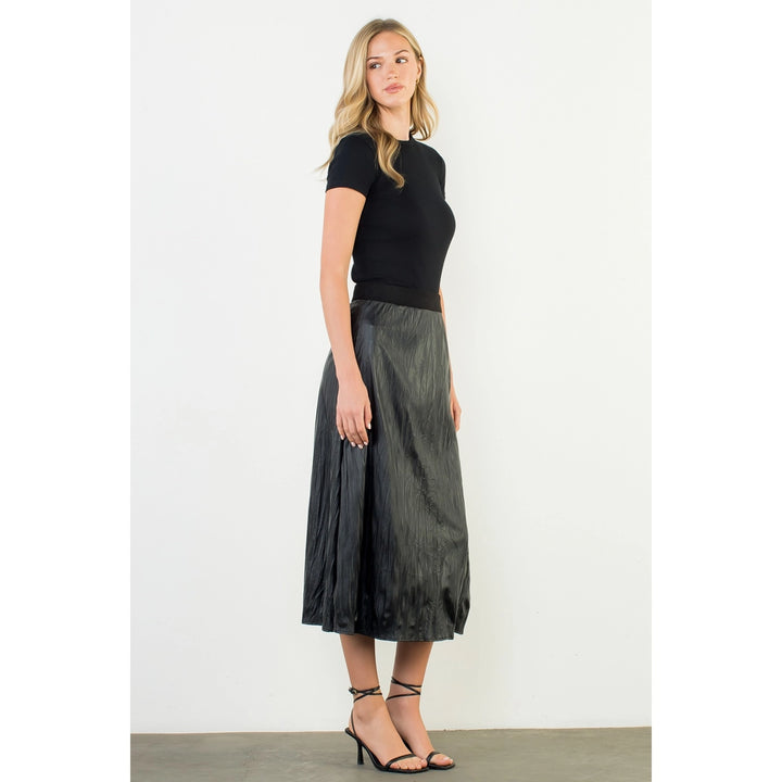 CRINKLED LEATHER MIDI SKIRT