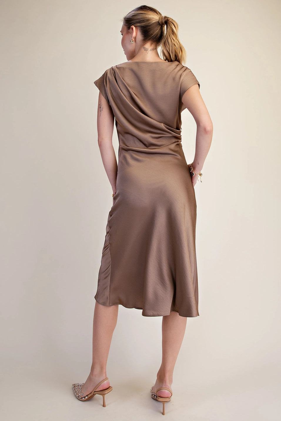 ASYMMETRICAL WAIST TIE MIDI DRESS