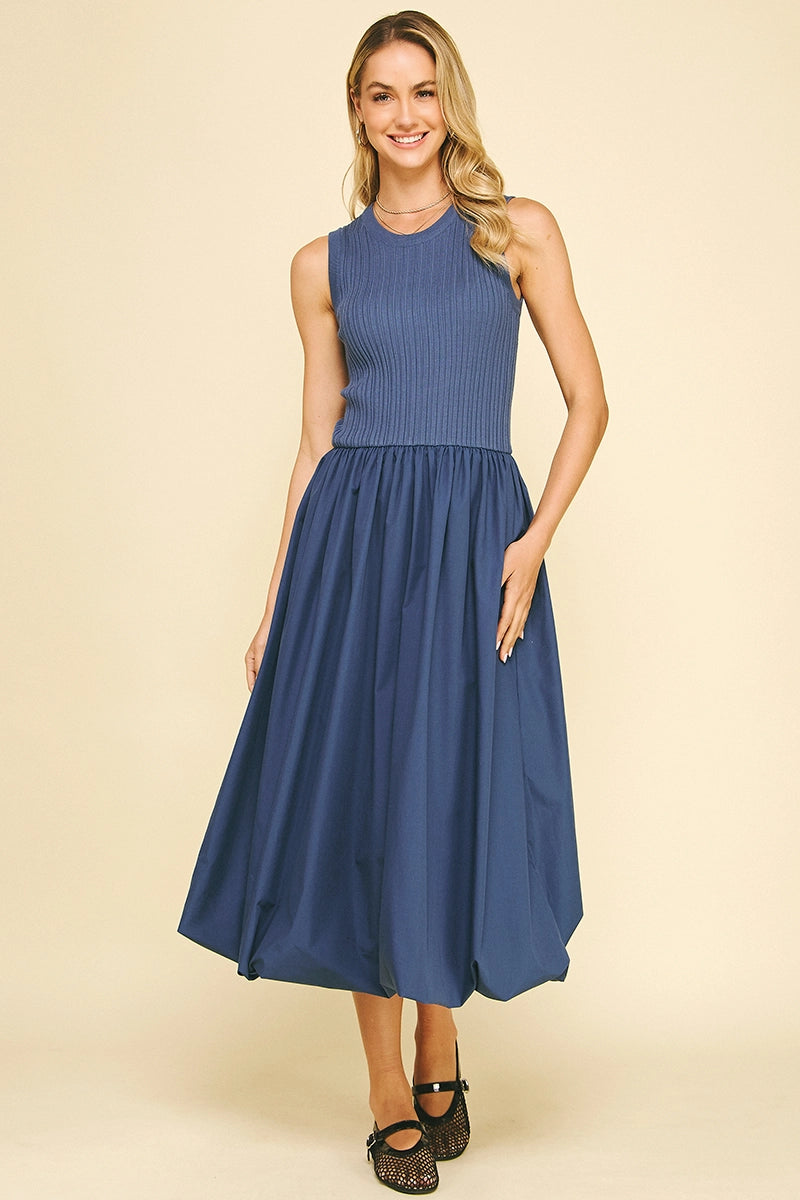 BUBBLE HEM MIDI DRESS