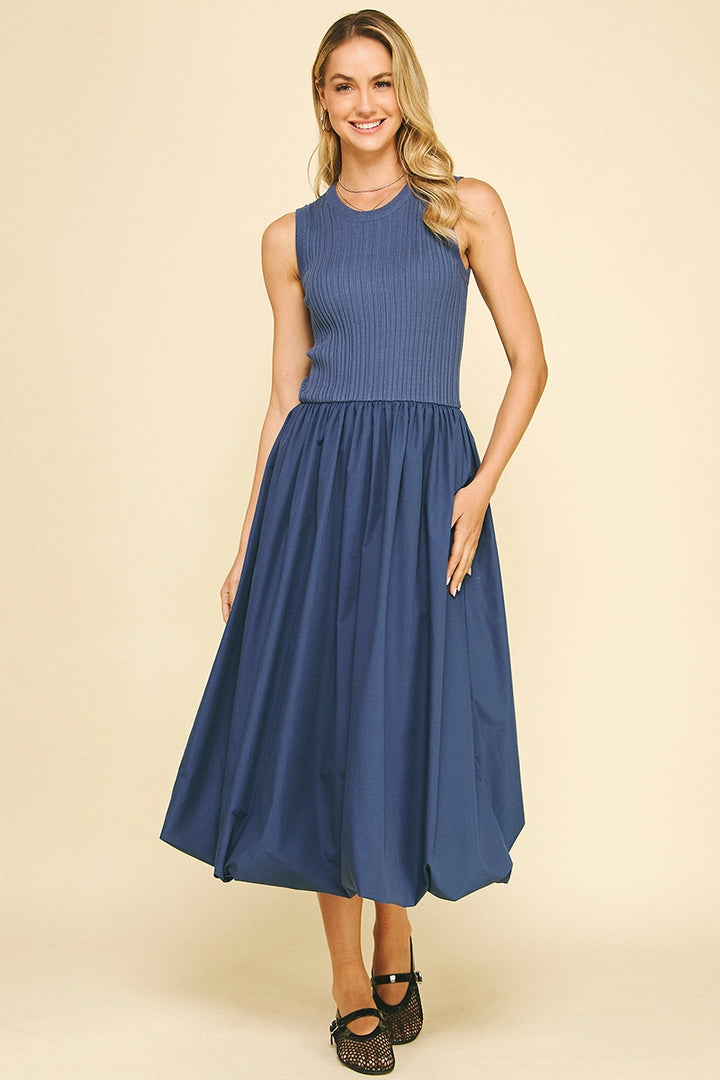 BUBBLE HEM MIDI DRESS
