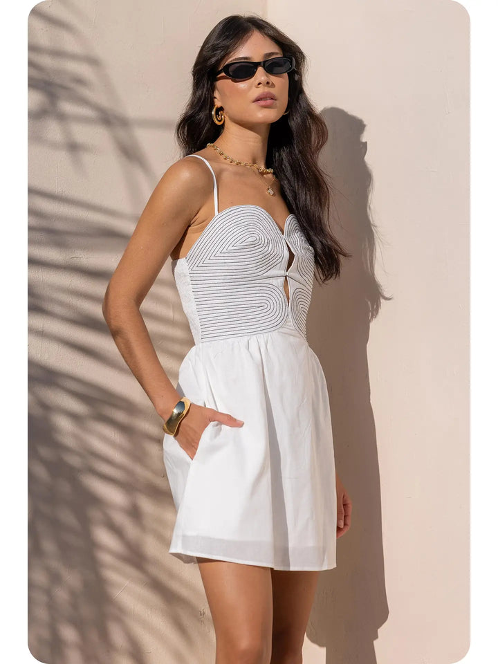 TOP STITCH BUSTIER SLEEVELESS MINI DRESS