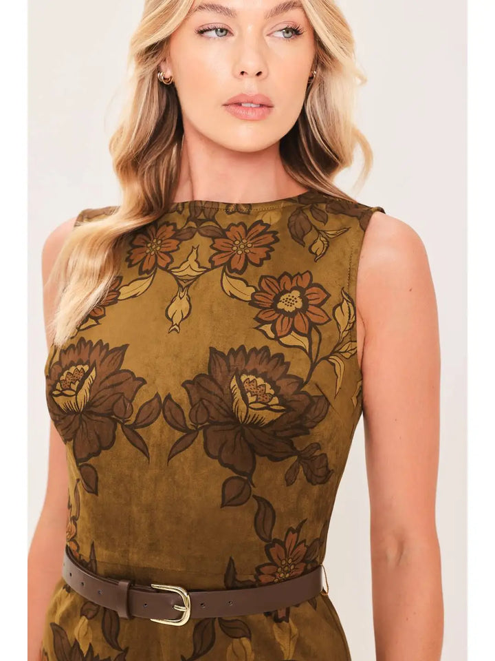 PRINTED FAUX SUEDE MINI DRESS