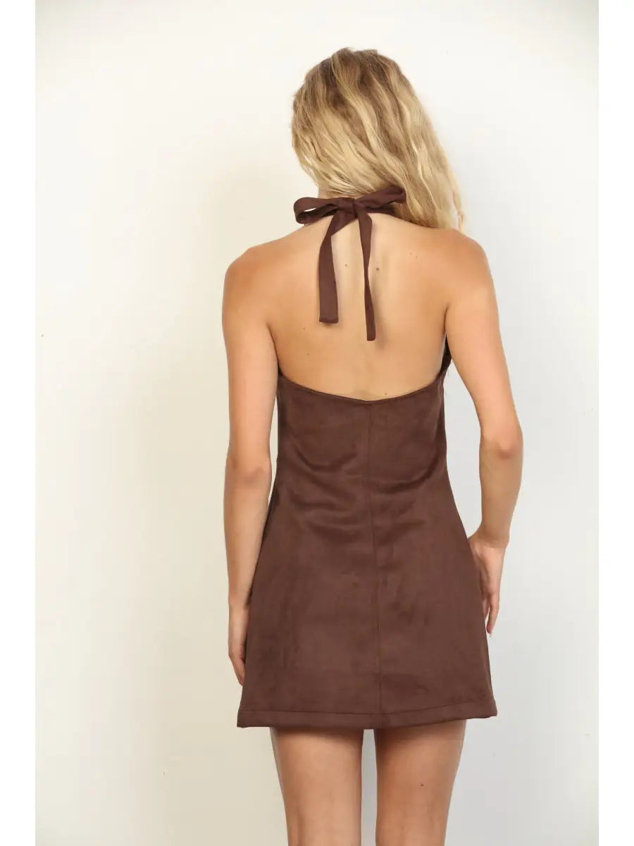 HALTER NECK BUTTON UP MINI DRESS
