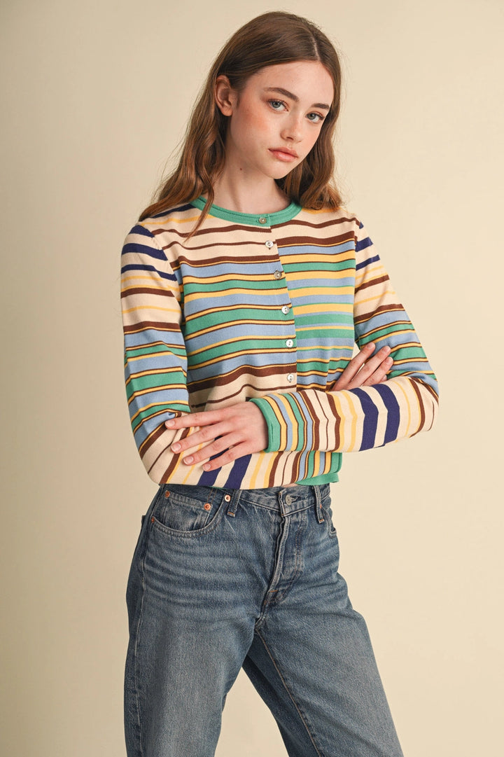MULTI-COLOR STRIPED SWEATER CARDIGAN
