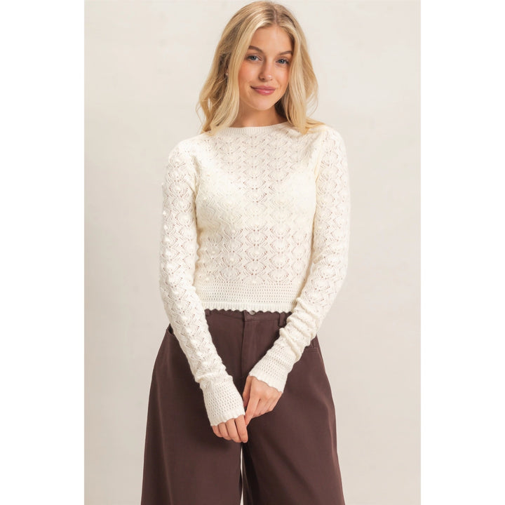 CROCHET SCALLOPED HEM SWEATER