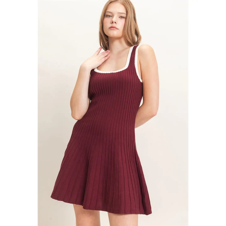 RIBBED SQUARE NECK MINI DRESS