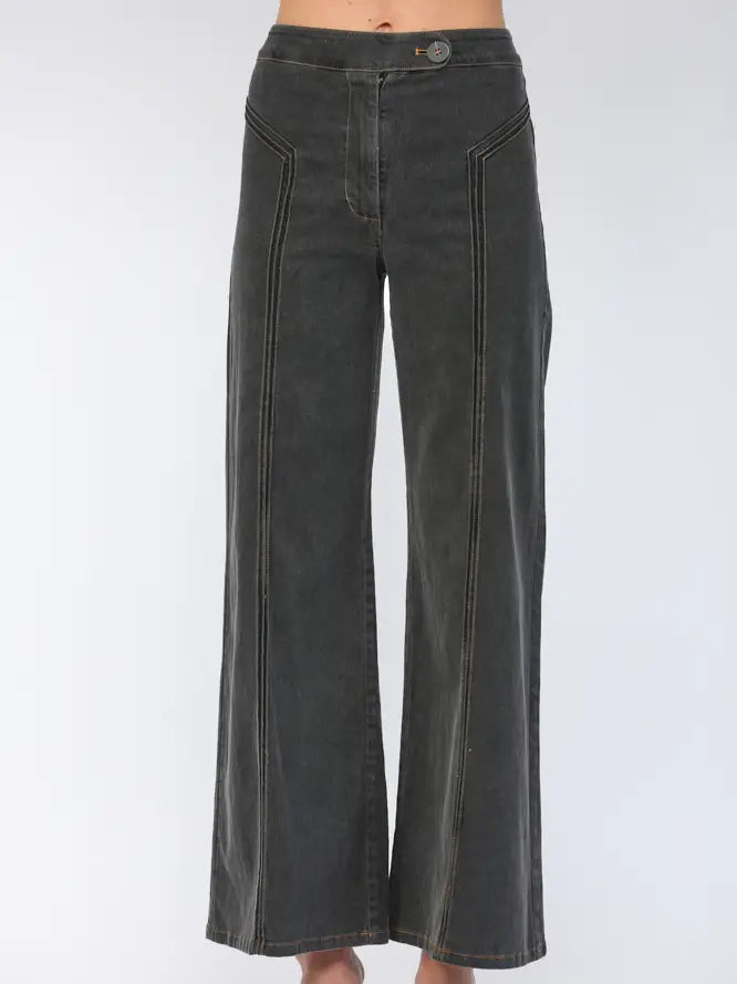 CONTRAST HIGH-WAISTED FLARE PANTS