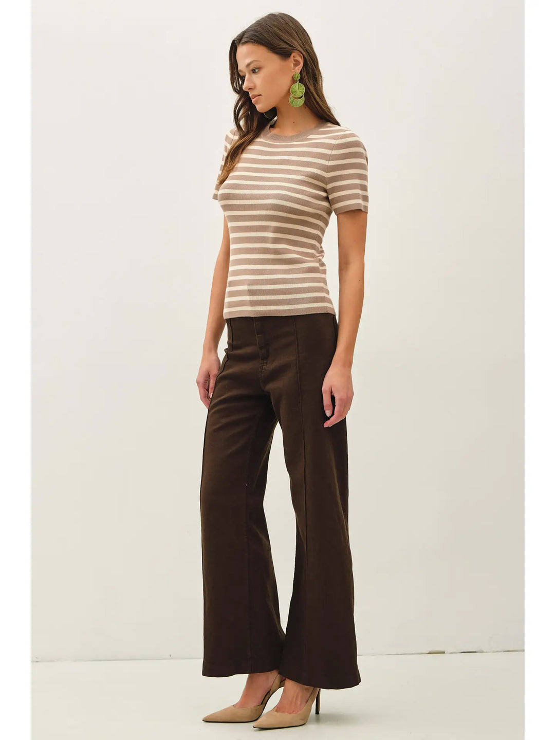 CLASSIC STRIPED CREWNECK SHORT SLEEVE SWEATER