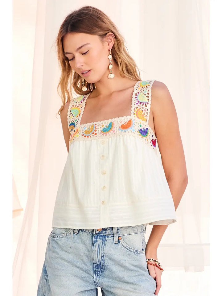 CROCHET TRIM SWING TANK TOP