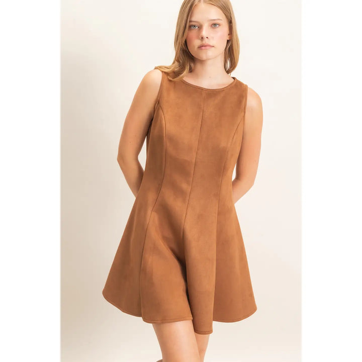 SLEEVELESS SUEDE MINI DRESS