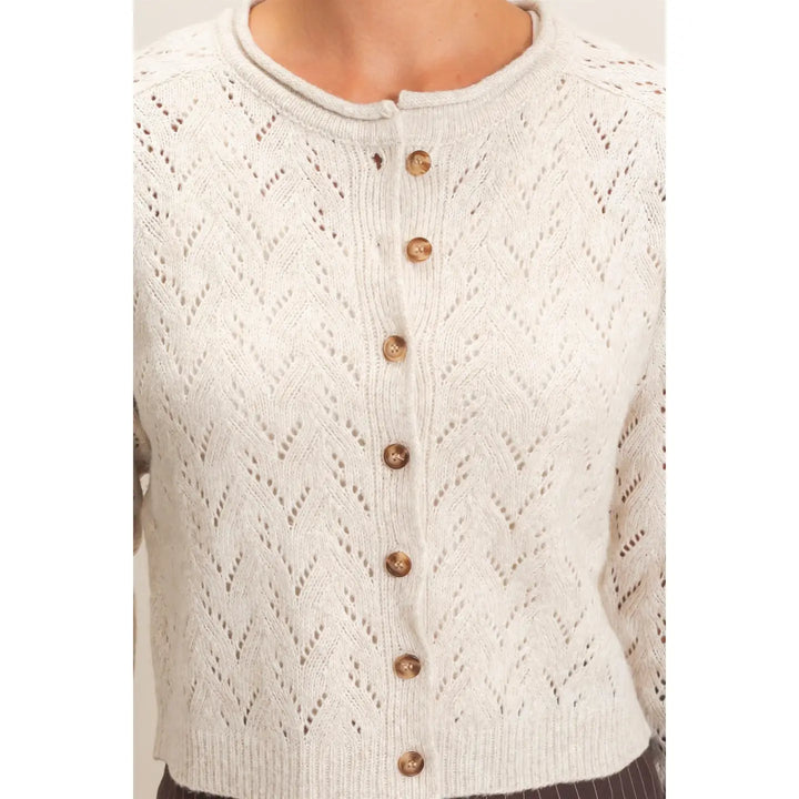 POINTELLE KNIT BUTTON FRONT CARDIGAN