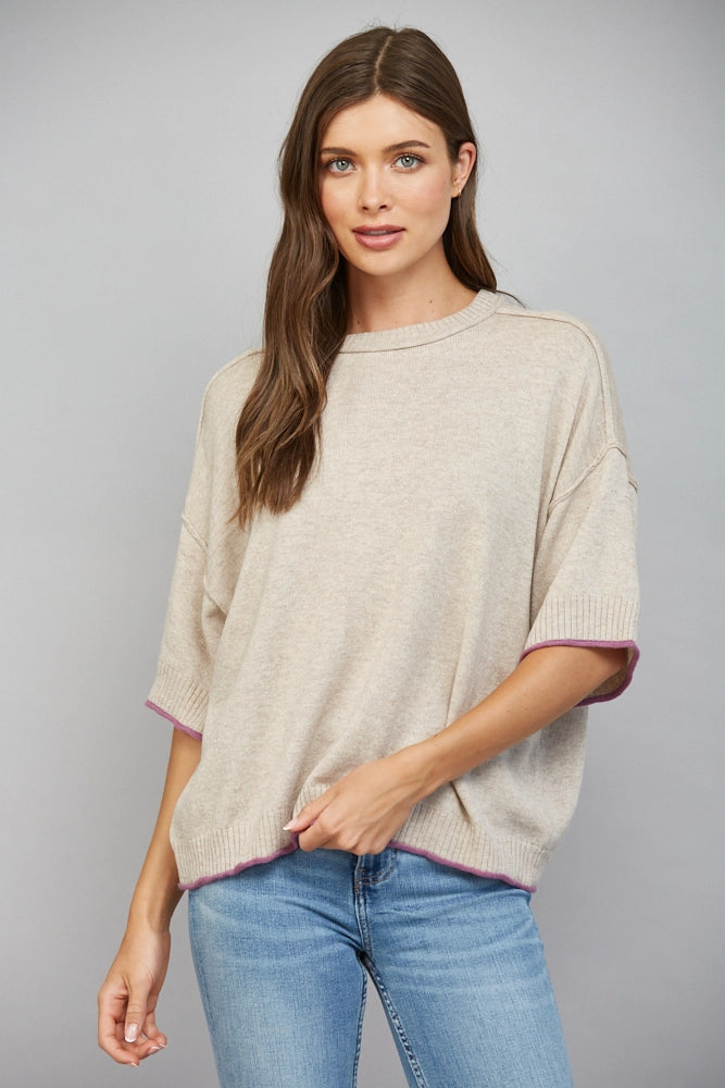 SHORT SLEEVE CASHMERE BLEND SWEATER