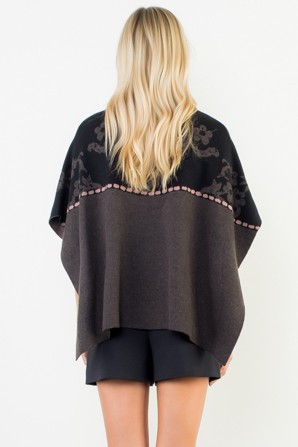 JACQUARD FLORAL KNIT PONCHO
