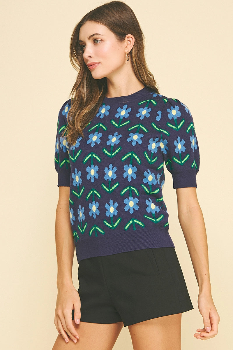 FLORAL PRINT KNIT SWEATER