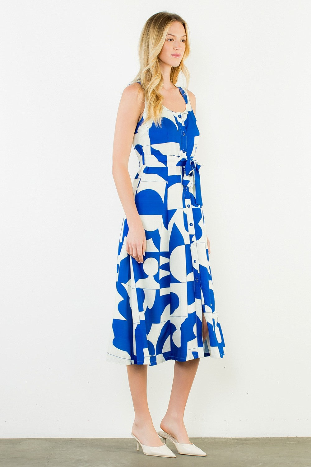GEOMETRIC DRESS WITH TIE WAIST