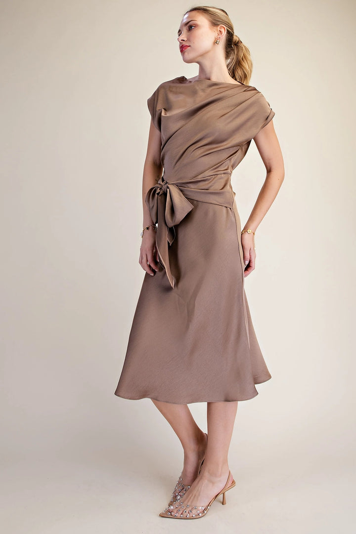 ASYMMETRICAL WAIST TIE MIDI DRESS