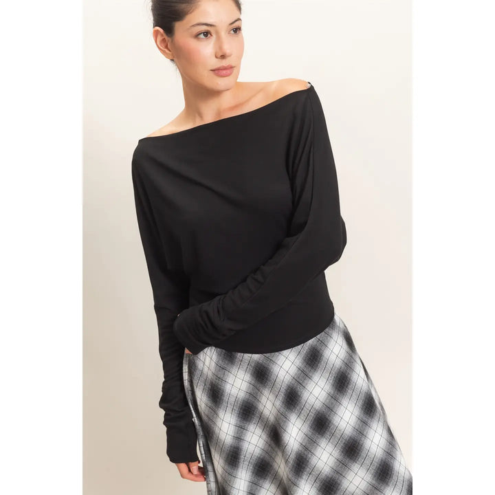 WIDE BOAT NECK DOLMAN SLEEVE TOP