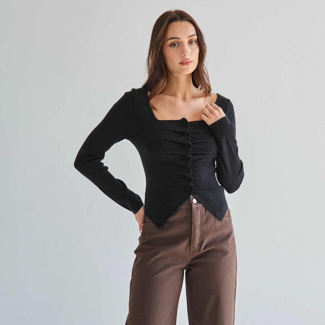 PLEATED SPLIT KNIT TOP