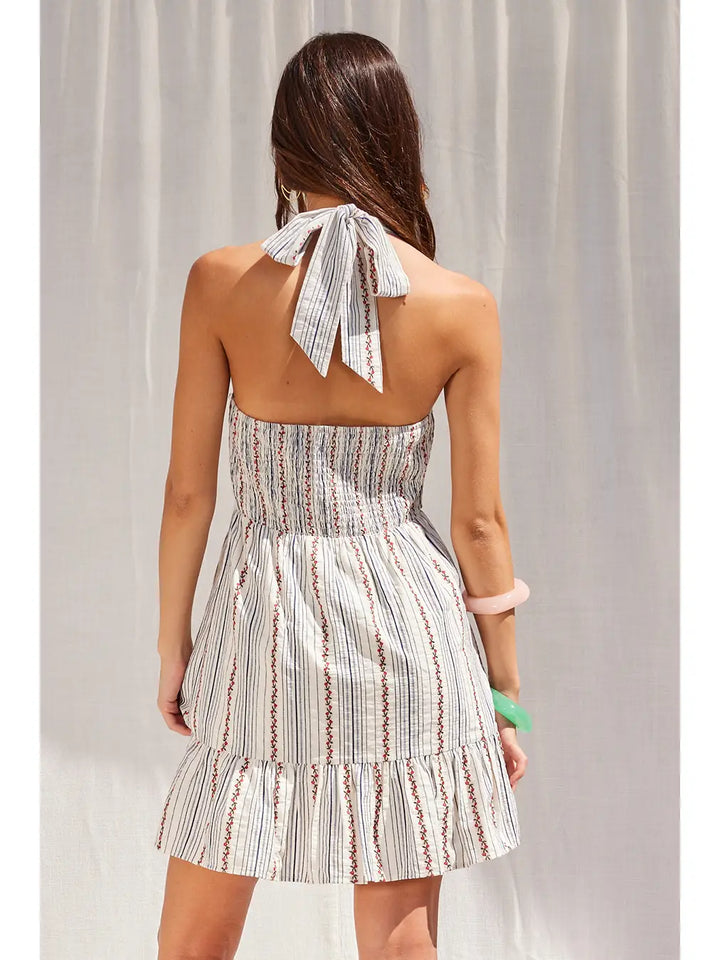 HALTER NECK STRIPED MINI DRESS