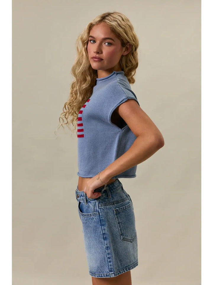 DROP SHOULDER MOCK NECK "USA FLAG" SWEATER