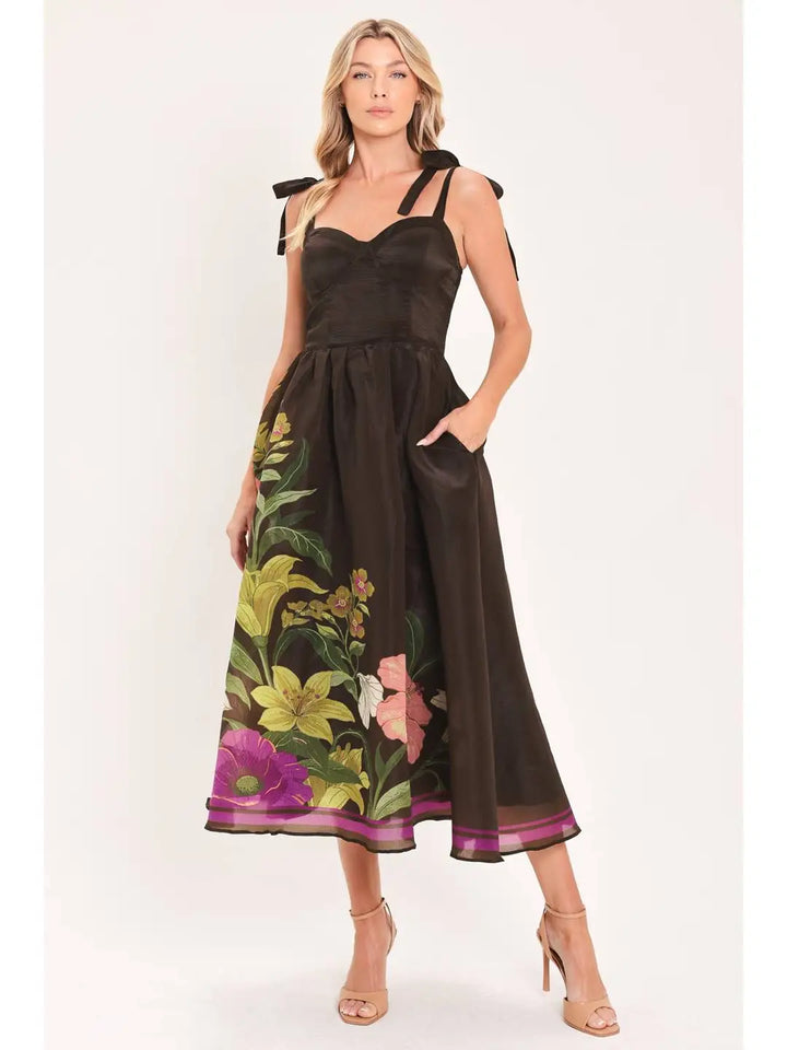PRINTED WOVEN MIDI DRESS