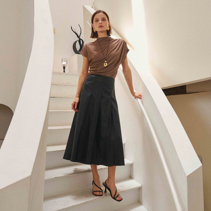 PLEATED SOFT VEGAN LEATHER SKIRT