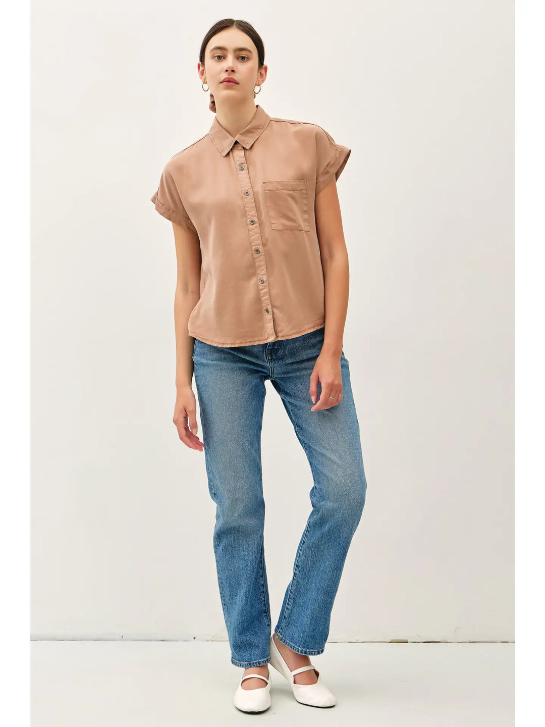 TENCEL DOLMAN SLEEVE BUTTON DOWN SHIRT